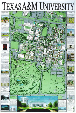 The Texas A M University Campus Map With Points Of Interest By W